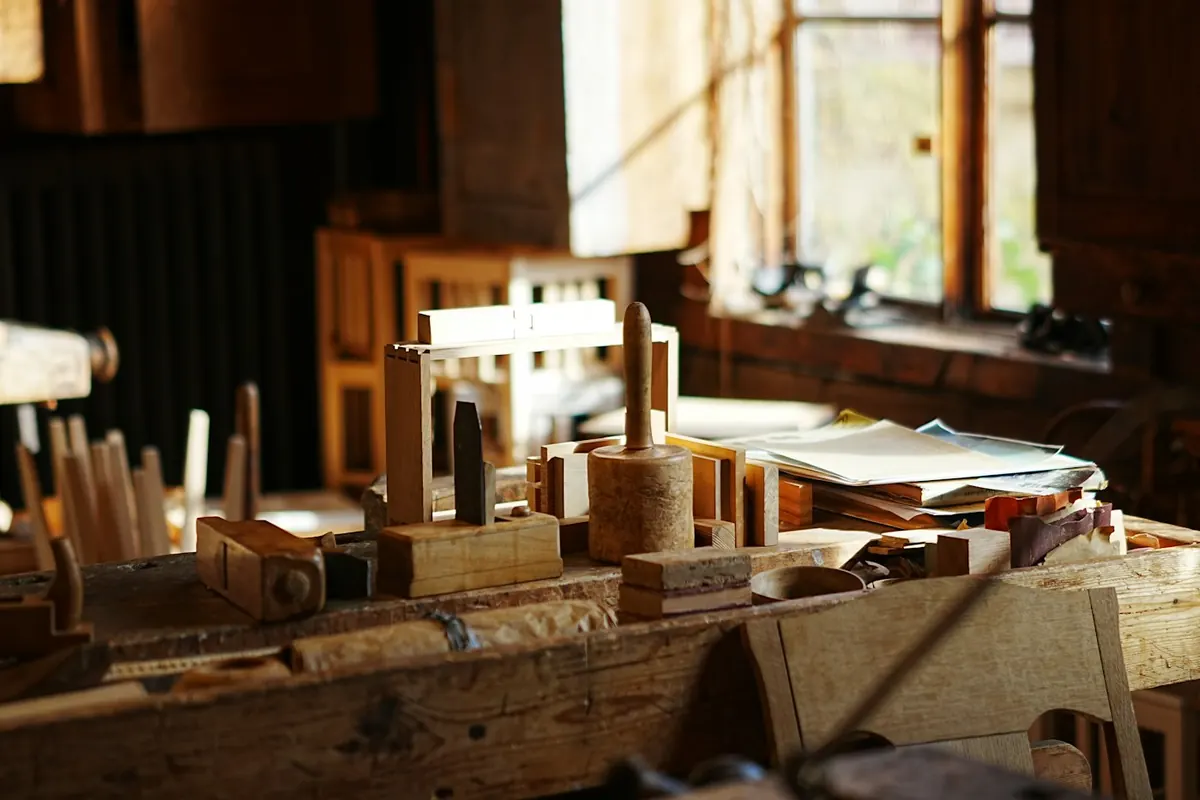 Woodworking workshop with power tools